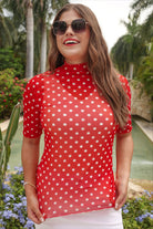 Kora Short Sleeve Mesh Top- Red Polka Dot-Mesh Top-Dear Me Southern Boutique, located in DeRidder, Louisiana