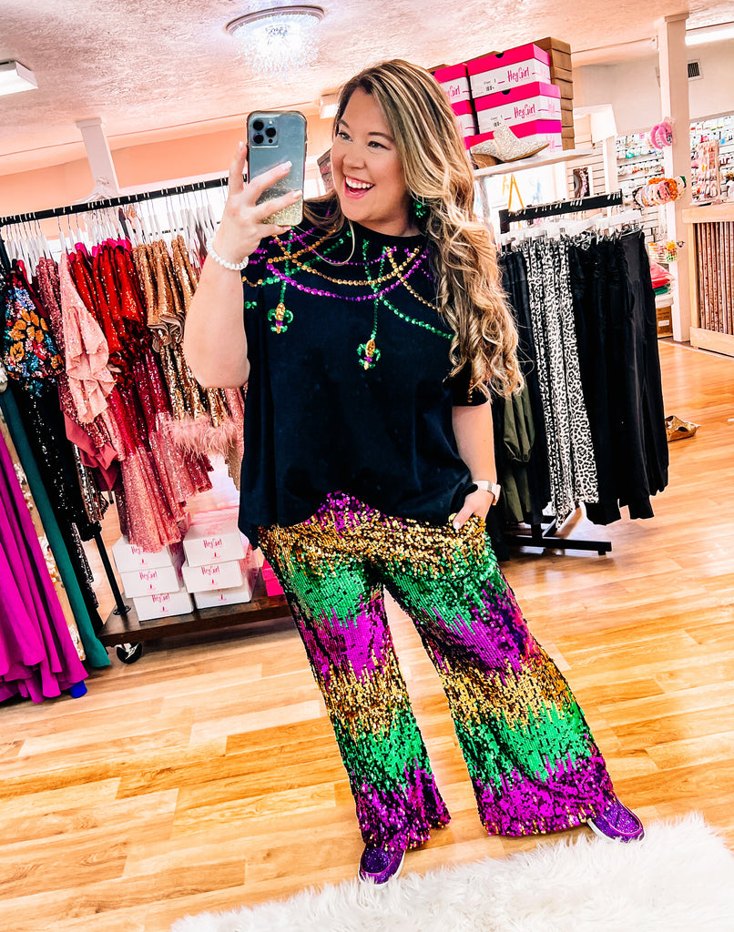 Krewe Of The Year Sequin Pants-Bottoms-Dear Me Southern Boutique, located in DeRidder, Louisiana
