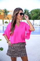 LOT #228 - Amy Ruffle Sleeve Top- Pink-Blouses-Dear Me Southern Boutique, located in DeRidder, Louisiana