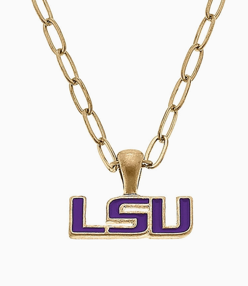LSU Enamel Pendant Necklace-Jewelry-Dear Me Southern Boutique, located in DeRidder, Louisiana
