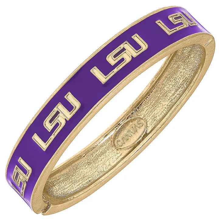 LSU Hinge Bangle-Bangles-Dear Me Southern Boutique, located in DeRidder, Louisiana