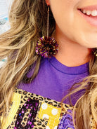 LSU Pom Tinsel Dangles-Earrings-Dear Me Southern Boutique, located in DeRidder, Louisiana