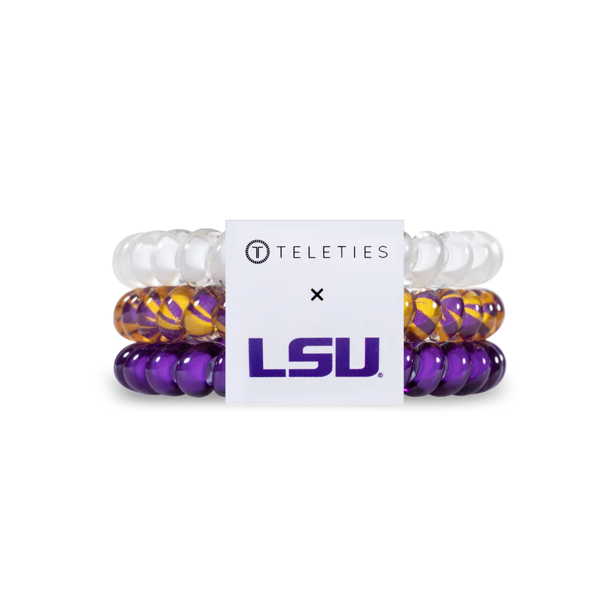 LSU Small Teleties-Small Hair Ties-Dear Me Southern Boutique, located in DeRidder, Louisiana