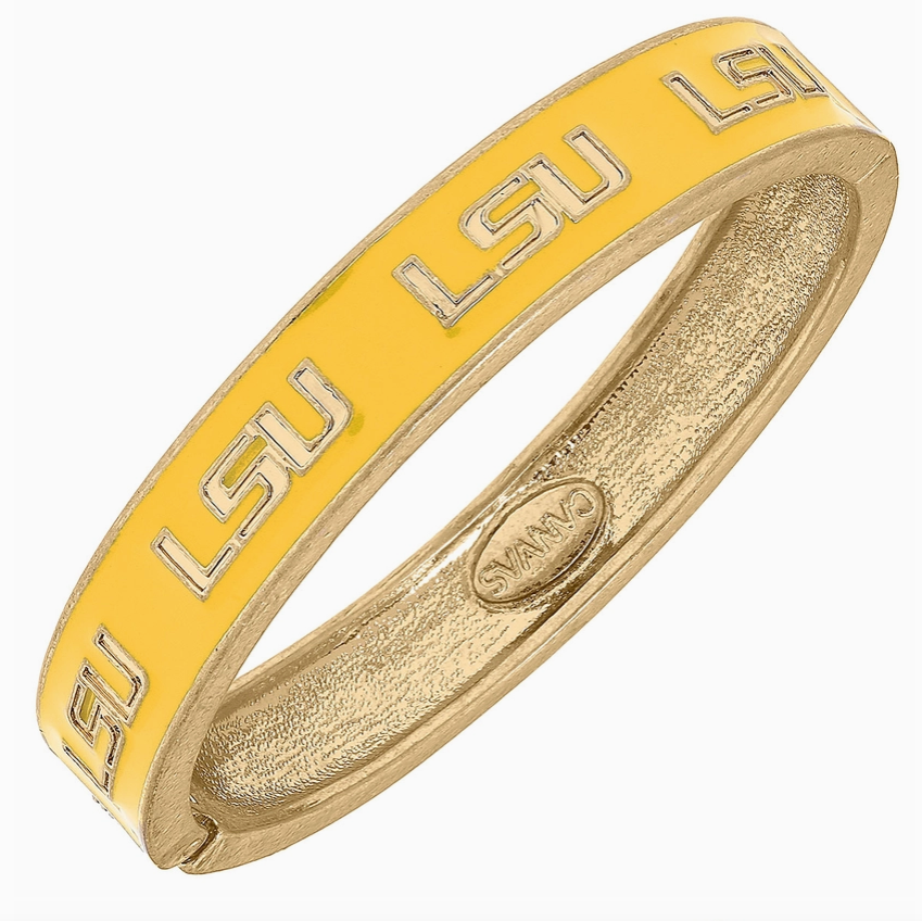 LSU Yellow Enamel Hinge Bangle-Bangles-Dear Me Southern Boutique, located in DeRidder, Louisiana