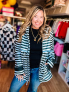 LULU MAC Stripe Me Lucky Rain Jacket- Black/White-Jackets-Dear Me Southern Boutique, located in DeRidder, Louisiana