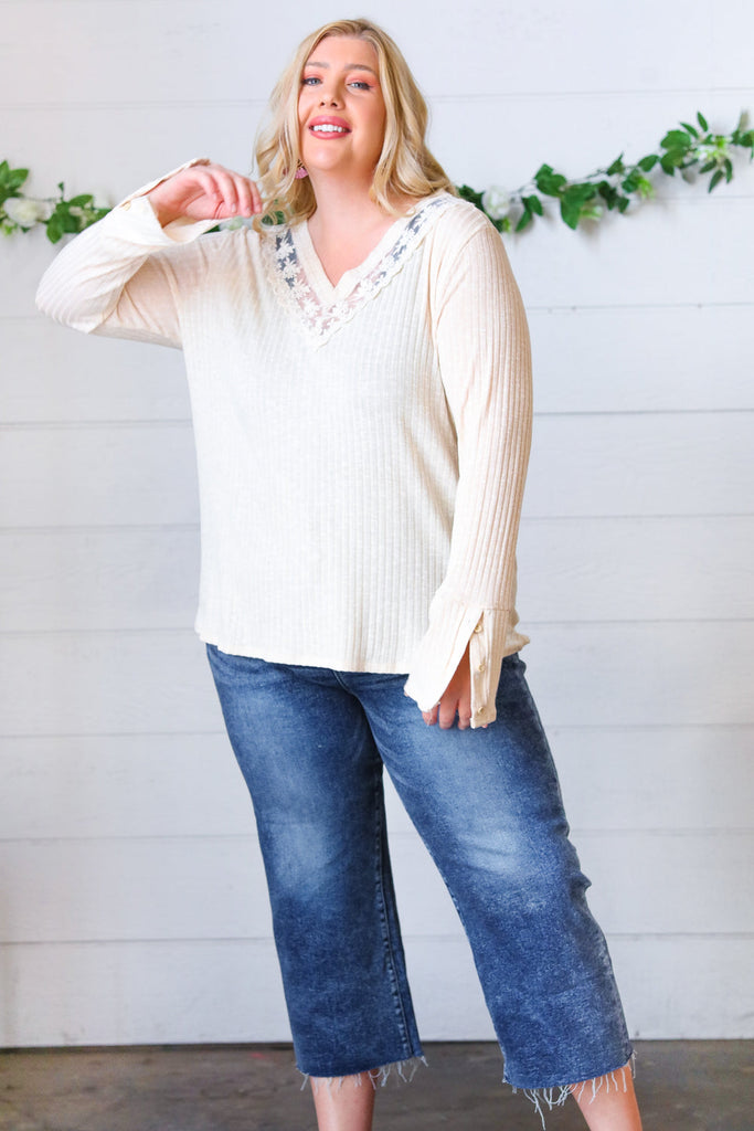 Lace Detail V Neck Top-Dear Me Southern Boutique, located in DeRidder, Louisiana
