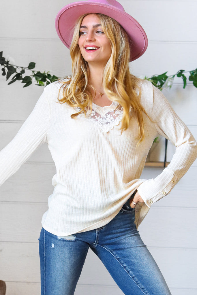 Lace Detail V Neck Top-Dear Me Southern Boutique, located in DeRidder, Louisiana