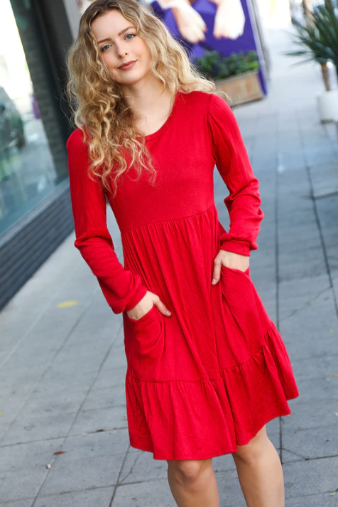 Lady in Red Hacci Dress- INSTOCK-Dear Me Southern Boutique, located in DeRidder, Louisiana