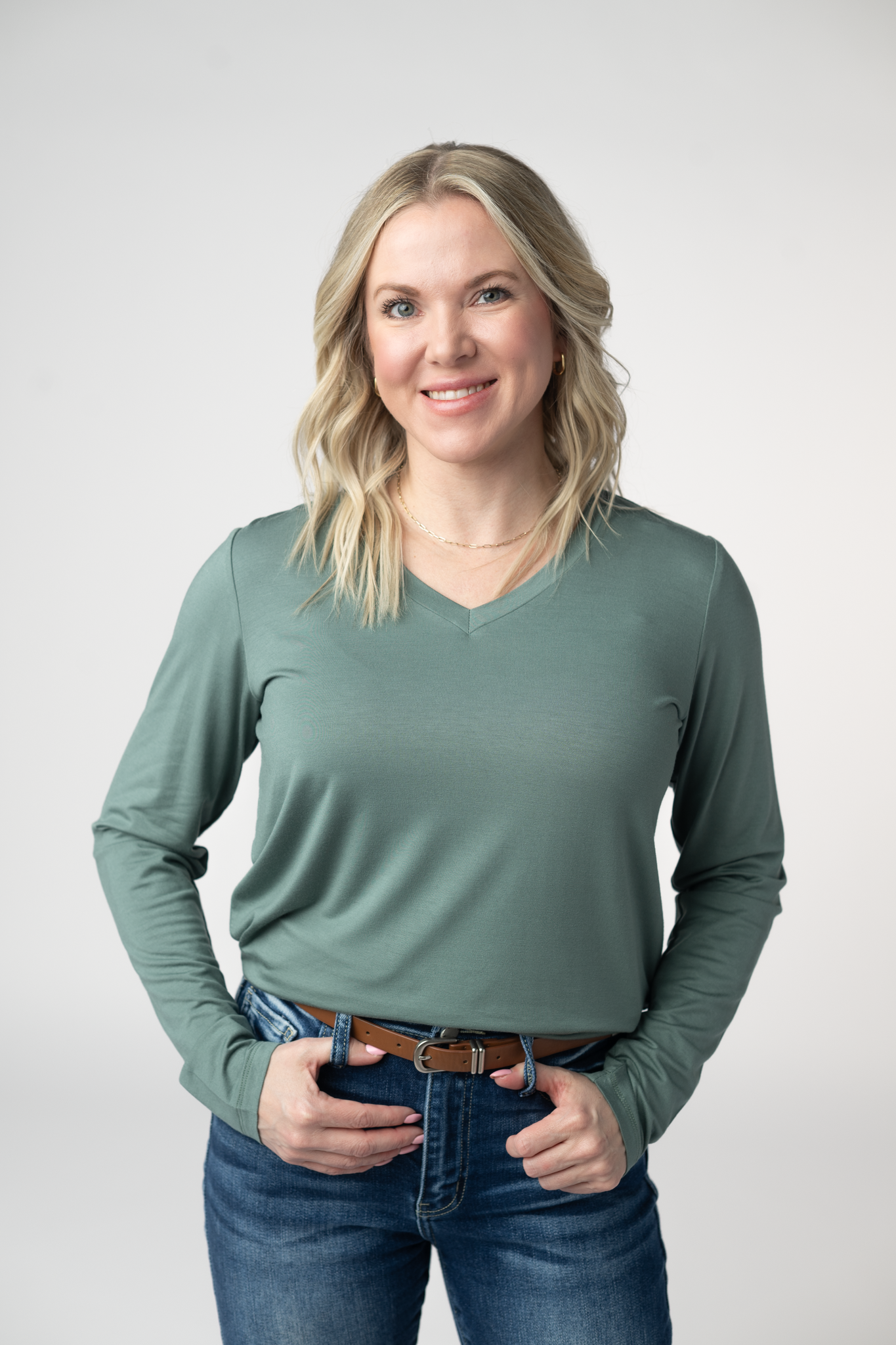 Larissa Long Sleeve - Dusty Jade-Tops-Dear Me Southern Boutique, located in DeRidder, Louisiana