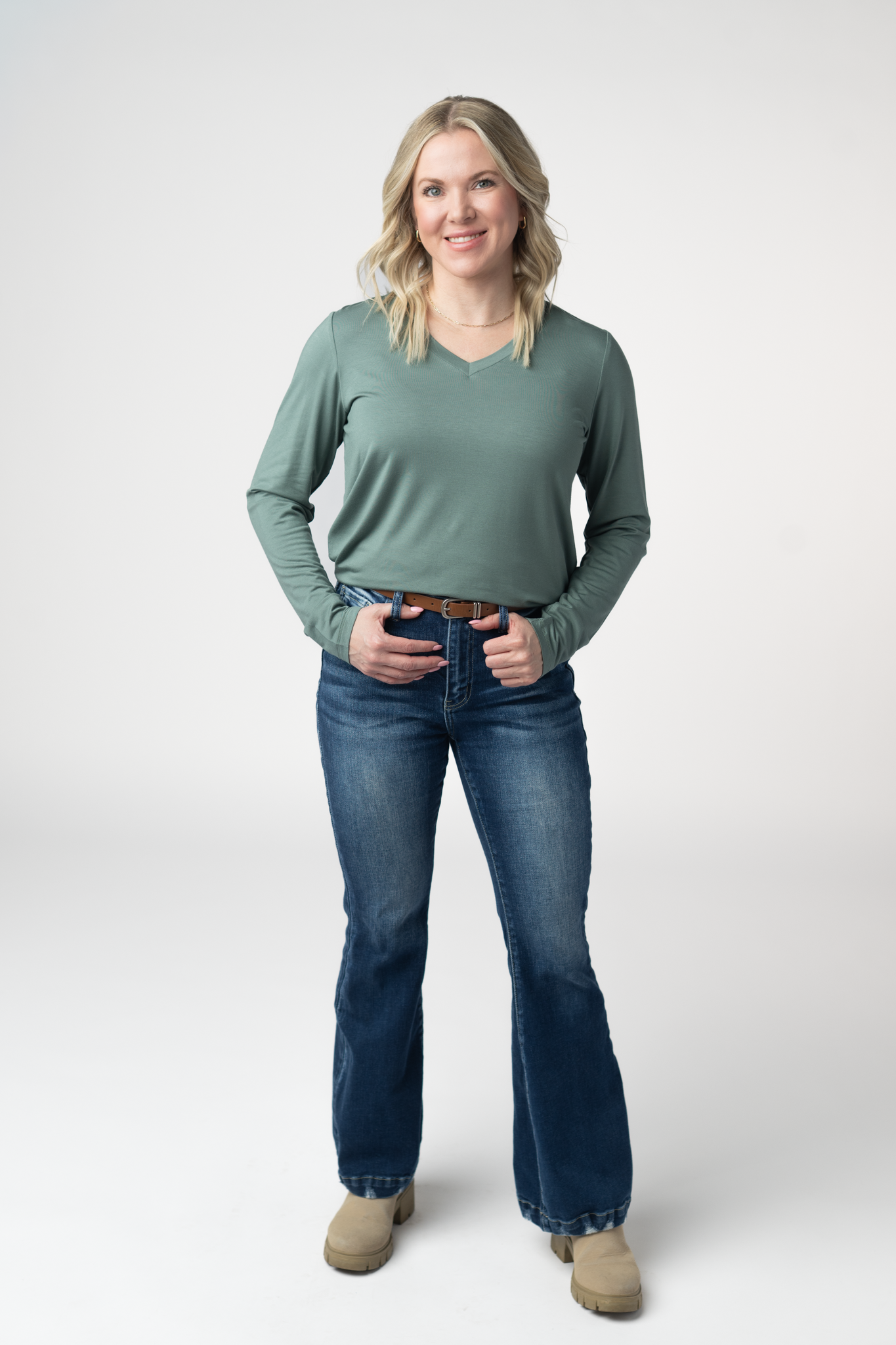 Larissa Long Sleeve - Dusty Jade-Tops-Dear Me Southern Boutique, located in DeRidder, Louisiana