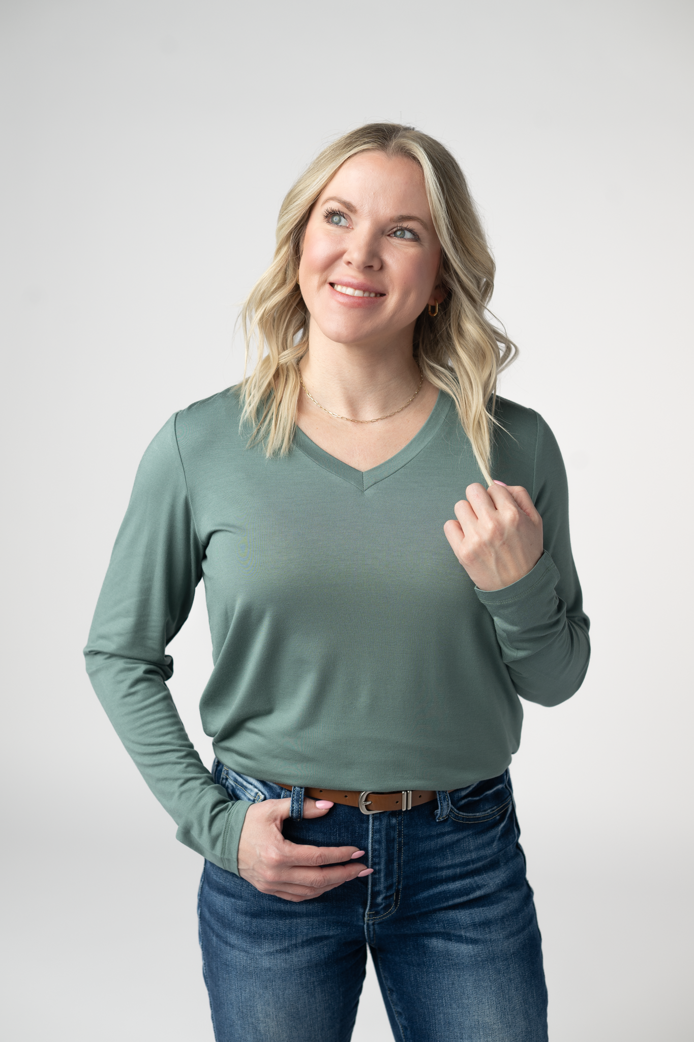 Larissa Long Sleeve - Dusty Jade-Tops-Dear Me Southern Boutique, located in DeRidder, Louisiana