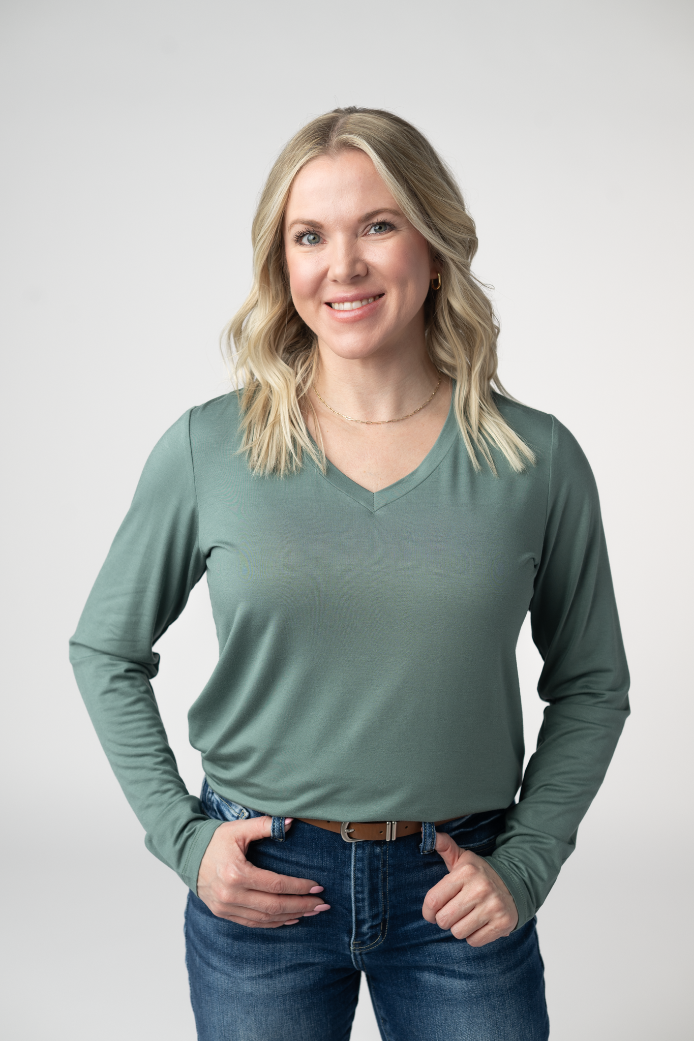 Larissa Long Sleeve - Dusty Jade-Tops-Dear Me Southern Boutique, located in DeRidder, Louisiana