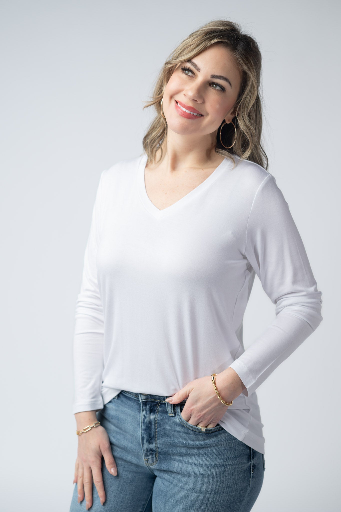 Larissa Long Sleeve - White-Tops-Dear Me Southern Boutique, located in DeRidder, Louisiana