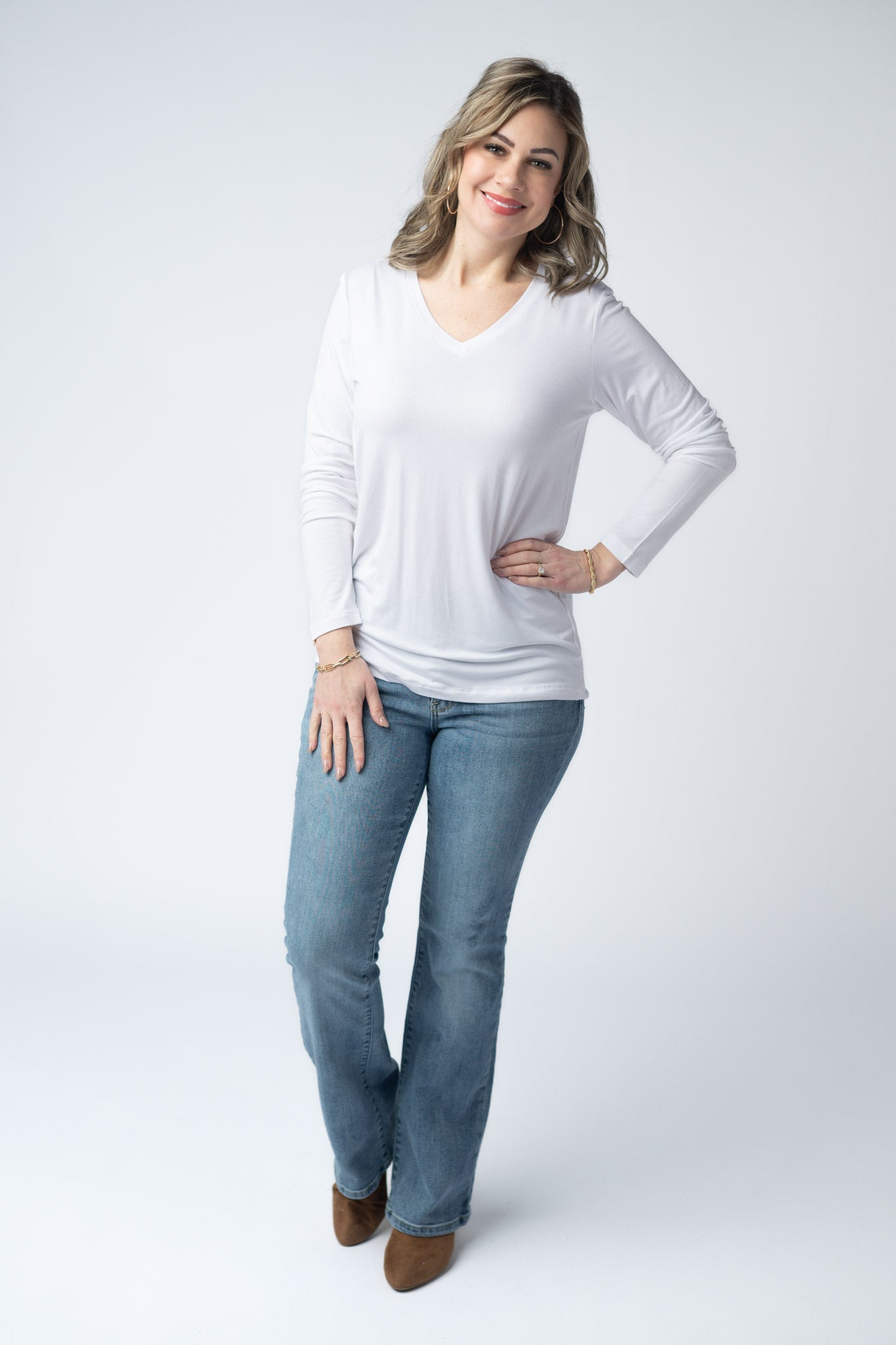 Larissa Long Sleeve - White-Tops-Dear Me Southern Boutique, located in DeRidder, Louisiana