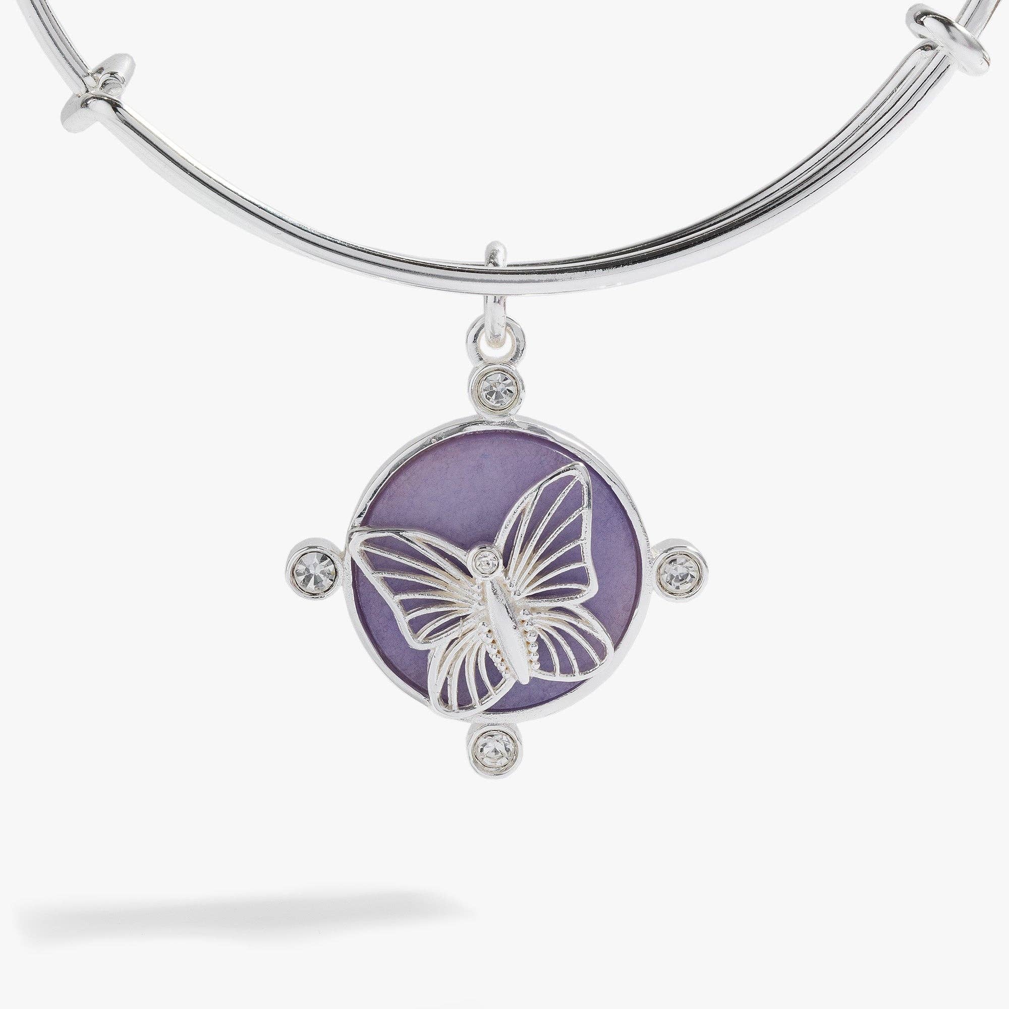 Lavender Butterfly Charm Bangle-Jewelry - Bracelets-Dear Me Southern Boutique, located in DeRidder, Louisiana