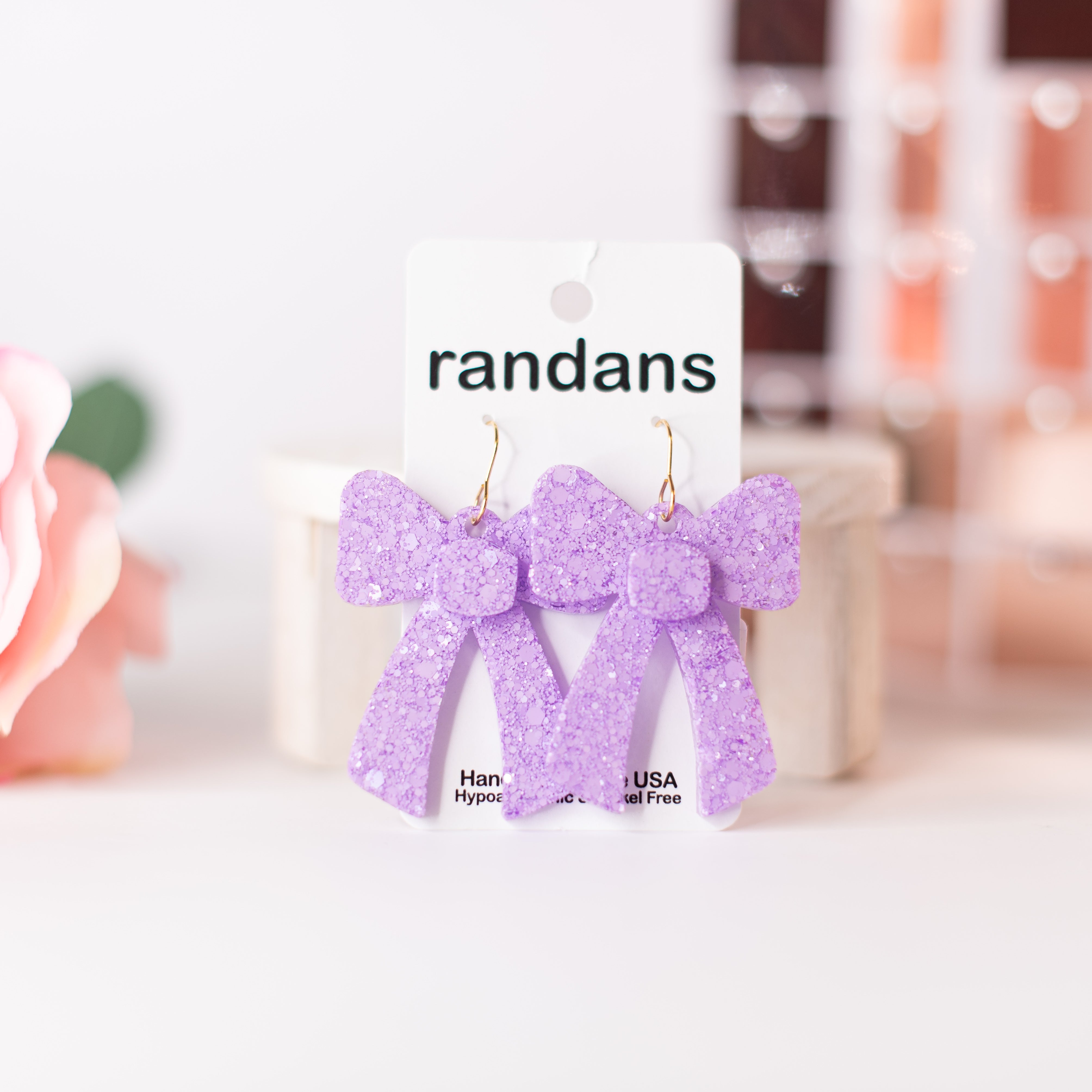 Lavender Coquette Bow Randans-Earrings-Dear Me Southern Boutique, located in DeRidder, Louisiana