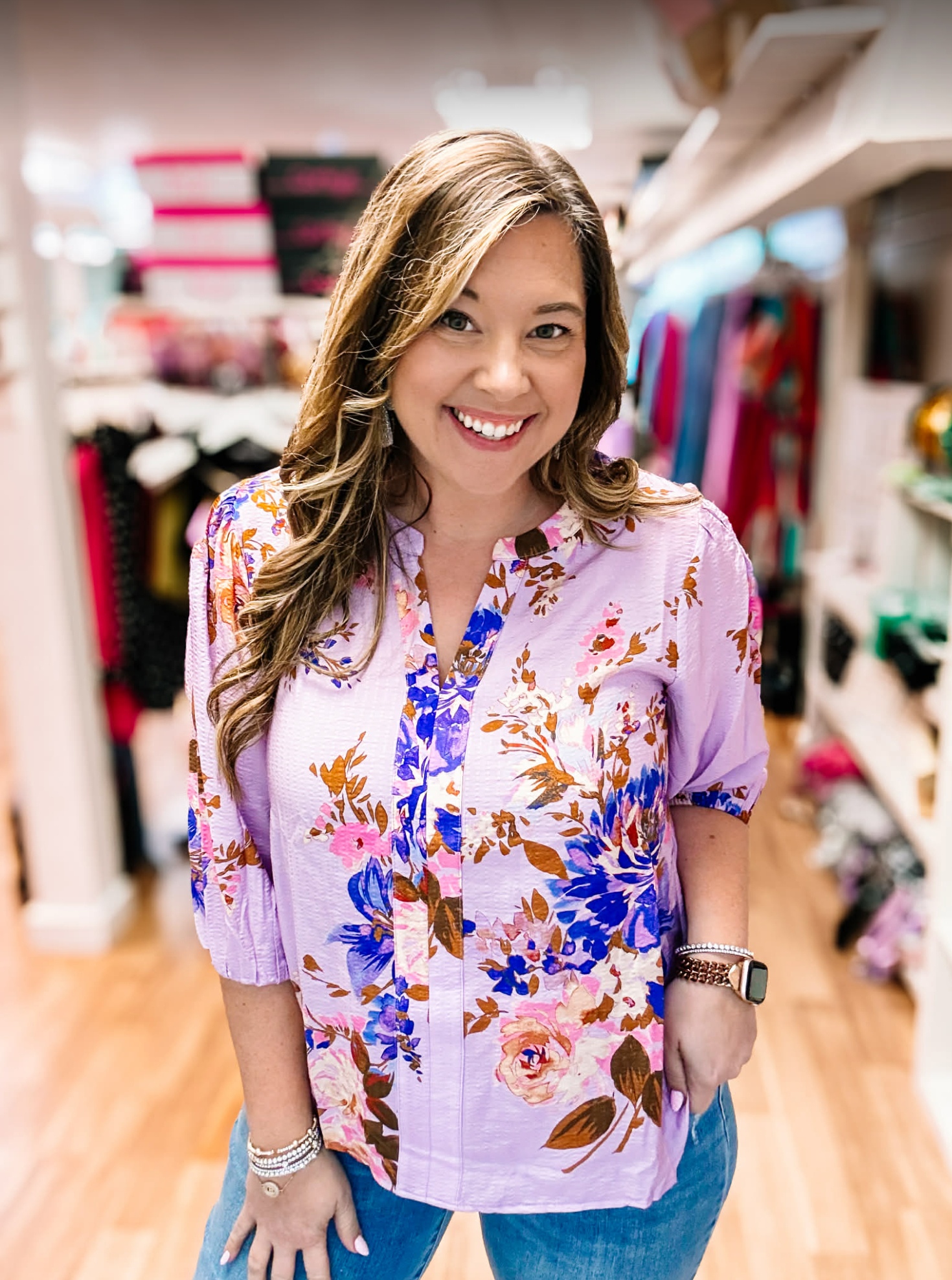 Lavender Daydream Floral Blouse-Blouses-Dear Me Southern Boutique, located in DeRidder, Louisiana