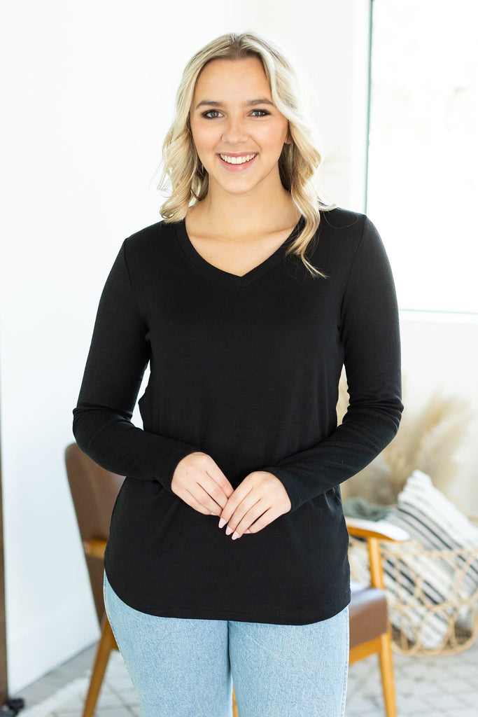 Leah Long Sleeve Top - Black-Dear Me Southern Boutique, located in DeRidder, Louisiana