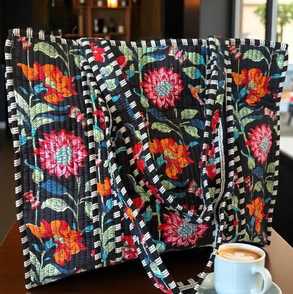 Lennox Black Floral Tote Bag-Tote Bags-Dear Me Southern Boutique, located in DeRidder, Louisiana