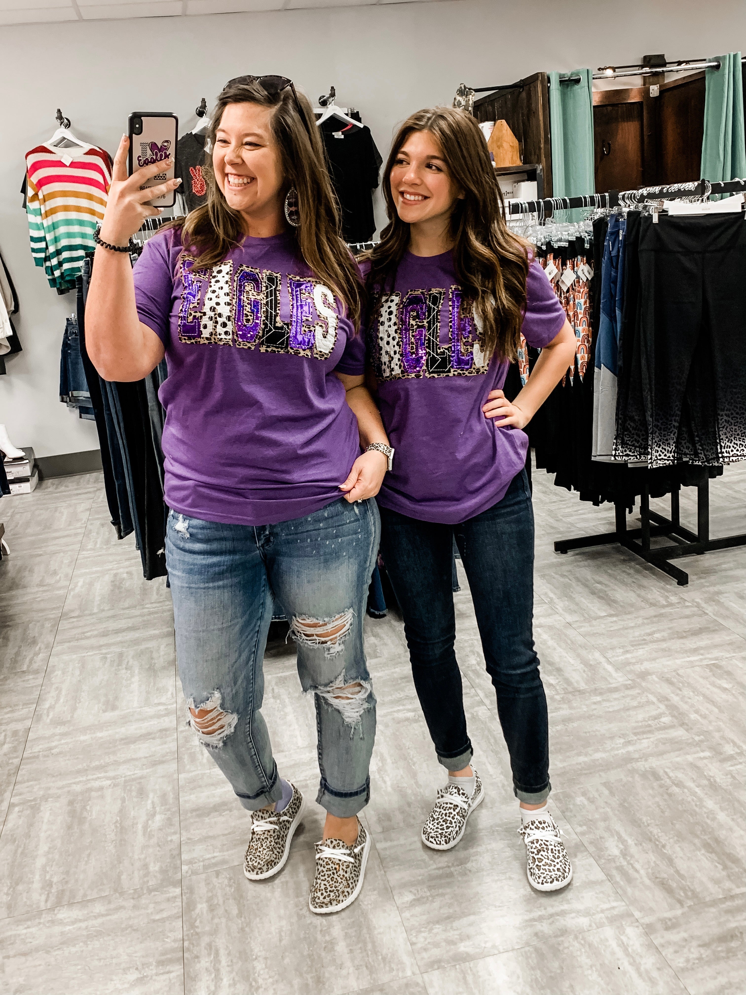 Leopard & Sequin Eagles Spirit Tee-Game Day-Dear Me Southern Boutique, located in DeRidder, Louisiana