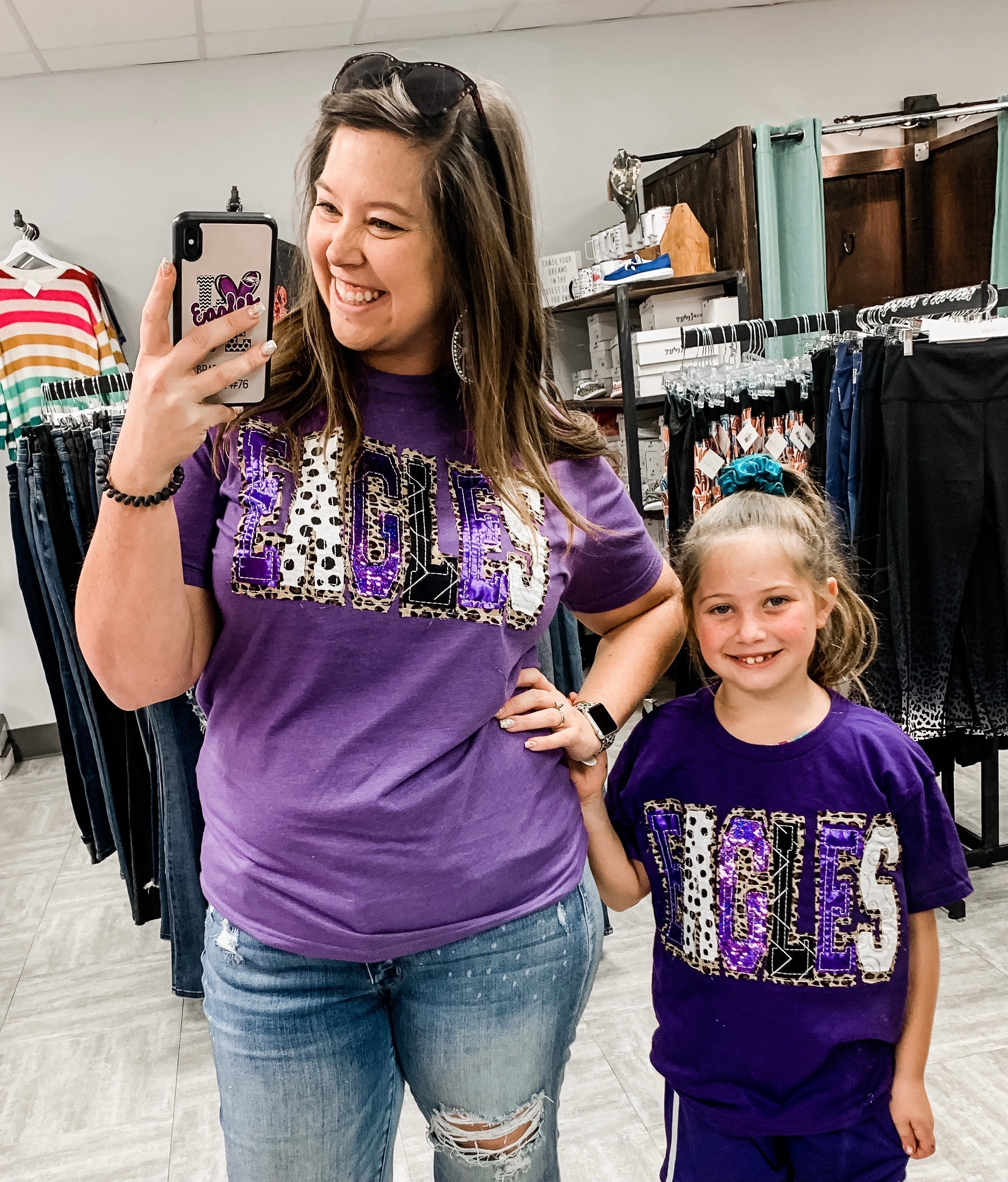 Leopard & Sequin Eagles Spirit Tee-Game Day-Dear Me Southern Boutique, located in DeRidder, Louisiana