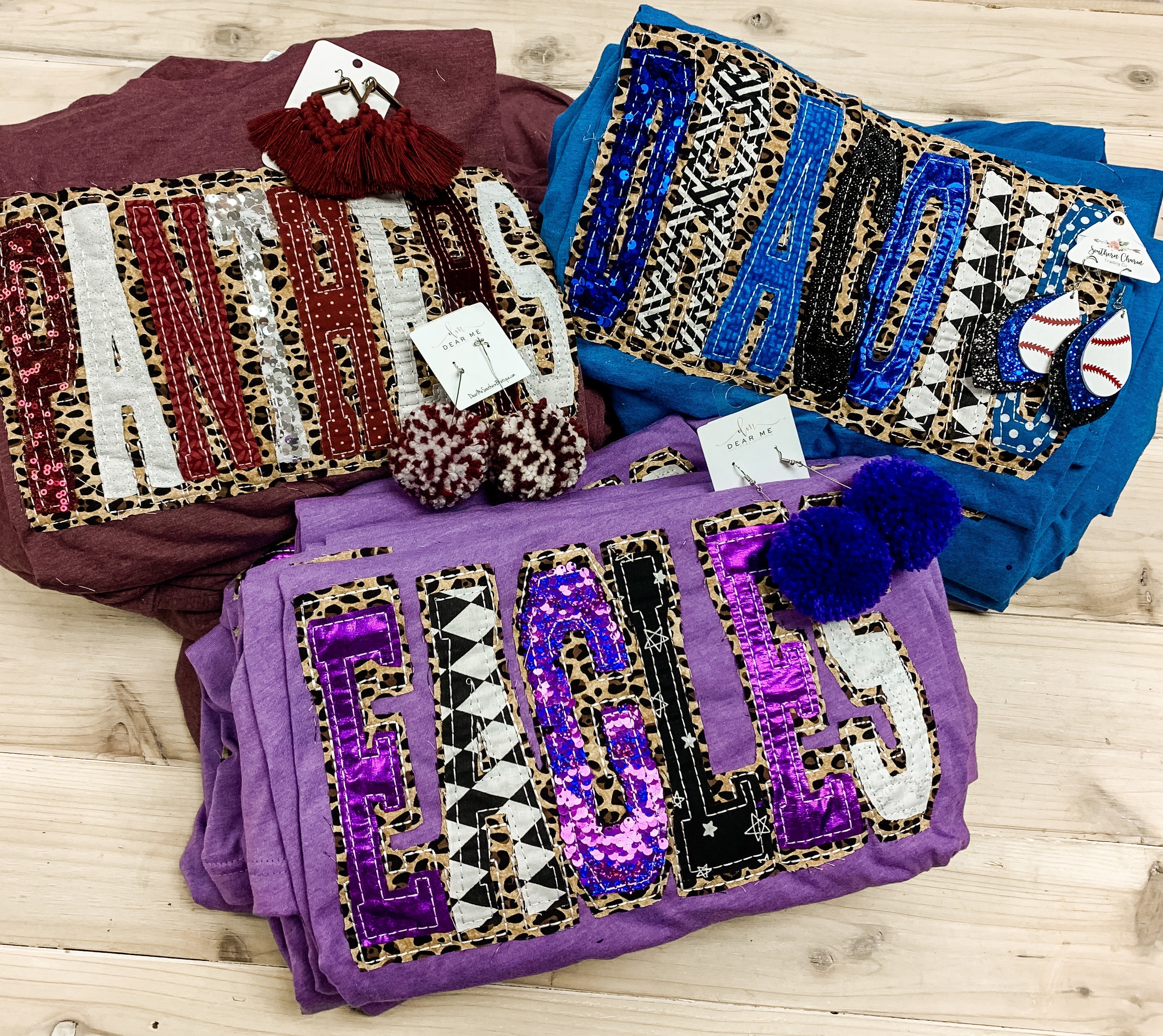 Leopard & Sequin Panthers Spirit Tee-Graphic Tops-Dear Me Southern Boutique, located in DeRidder, Louisiana