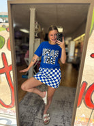 Let’s Go Checkered Everyday Skort- Royal Blue-Skort-Dear Me Southern Boutique, located in DeRidder, Louisiana