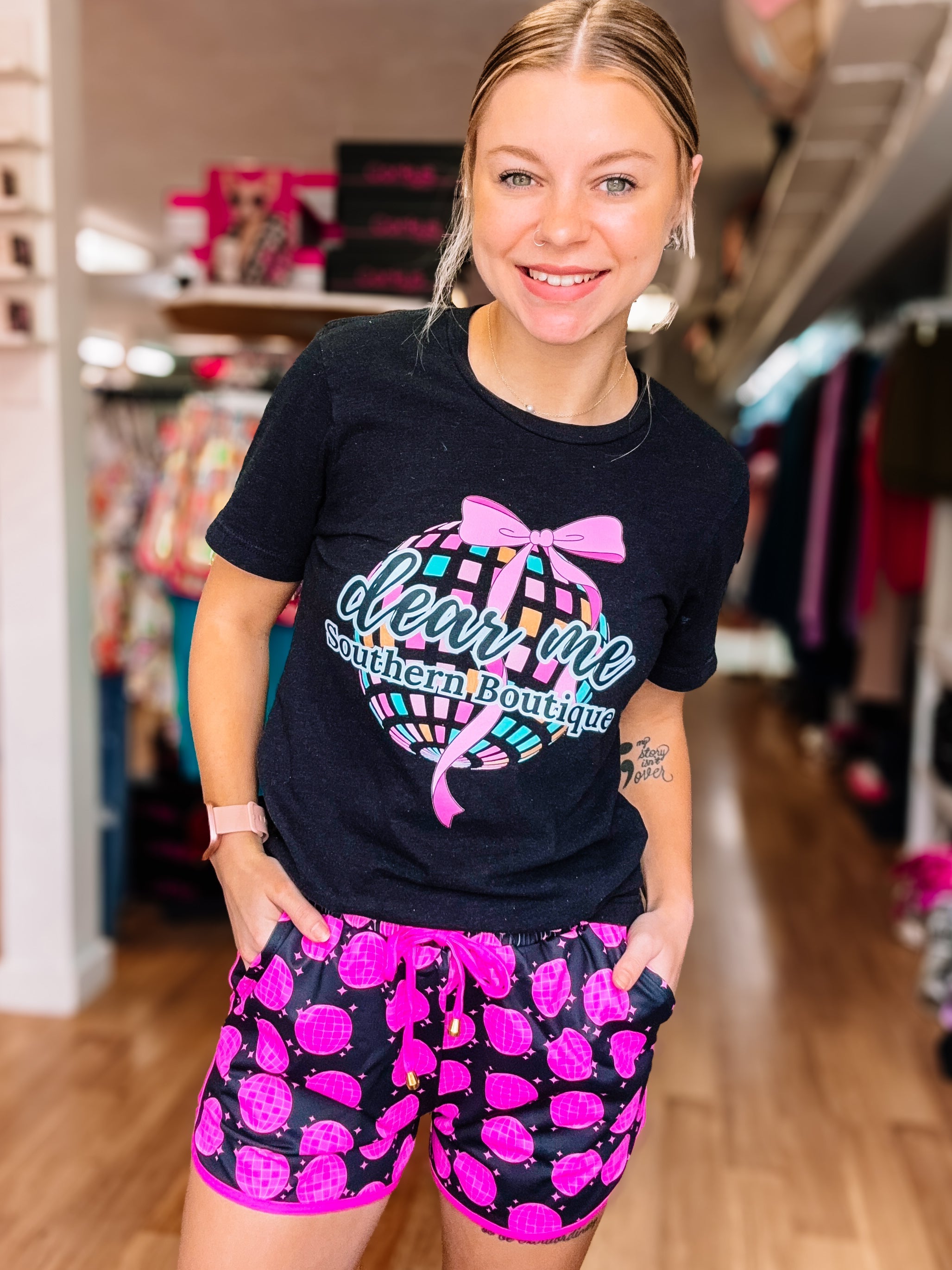 Let's Go Party Disco Everyday Drawstring Shorts-Shorts-Dear Me Southern Boutique, located in DeRidder, Louisiana