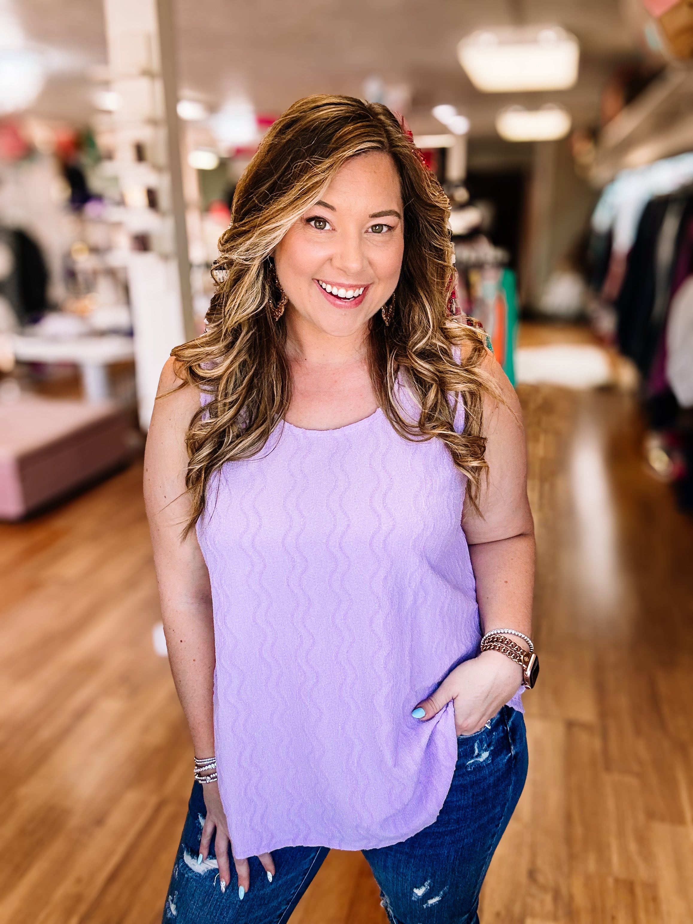 Lettie Textured Flowy Tank - Lilac-Dear Me Southern Boutique, located in DeRidder, Louisiana