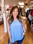 Lettie Textured Flowy Tank - Sky Blue-Tanks/Bodysuits-Dear Me Southern Boutique, located in DeRidder, Louisiana
