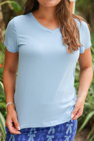 Light Blue Basic Tee-Graphic Tops-Dear Me Southern Boutique, located in DeRidder, Louisiana