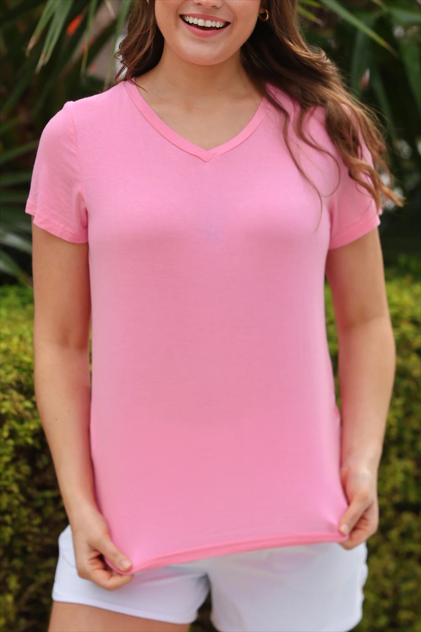 Light Pink Basic Tee-Graphic Tops-Dear Me Southern Boutique, located in DeRidder, Louisiana