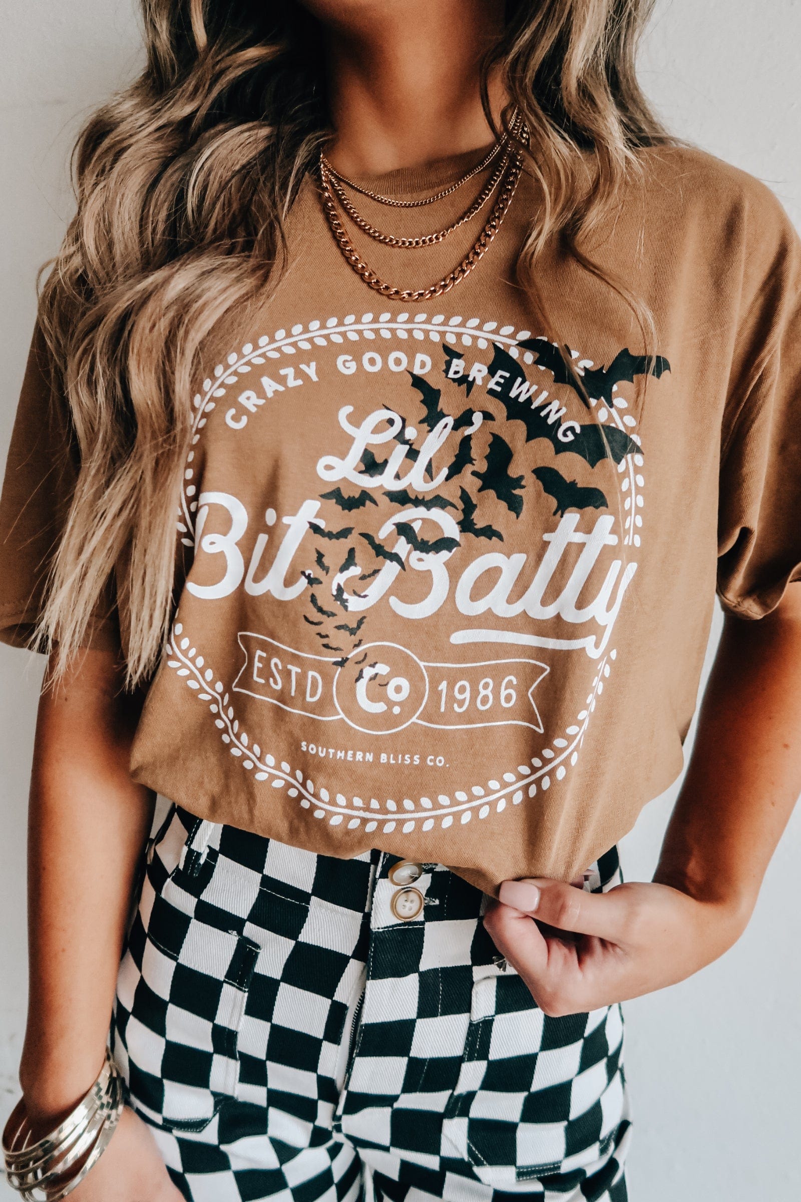 Lil Bit Batty Camel Tee-Dear Me Southern Boutique, located in DeRidder, Louisiana