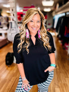 Linley 3/4 Sleeve Top-Black-Tops-Dear Me Southern Boutique, located in DeRidder, Louisiana