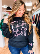 Literally Just A Girl Pullover Sweatshirt-Graphic Tops-Dear Me Southern Boutique, located in DeRidder, Louisiana