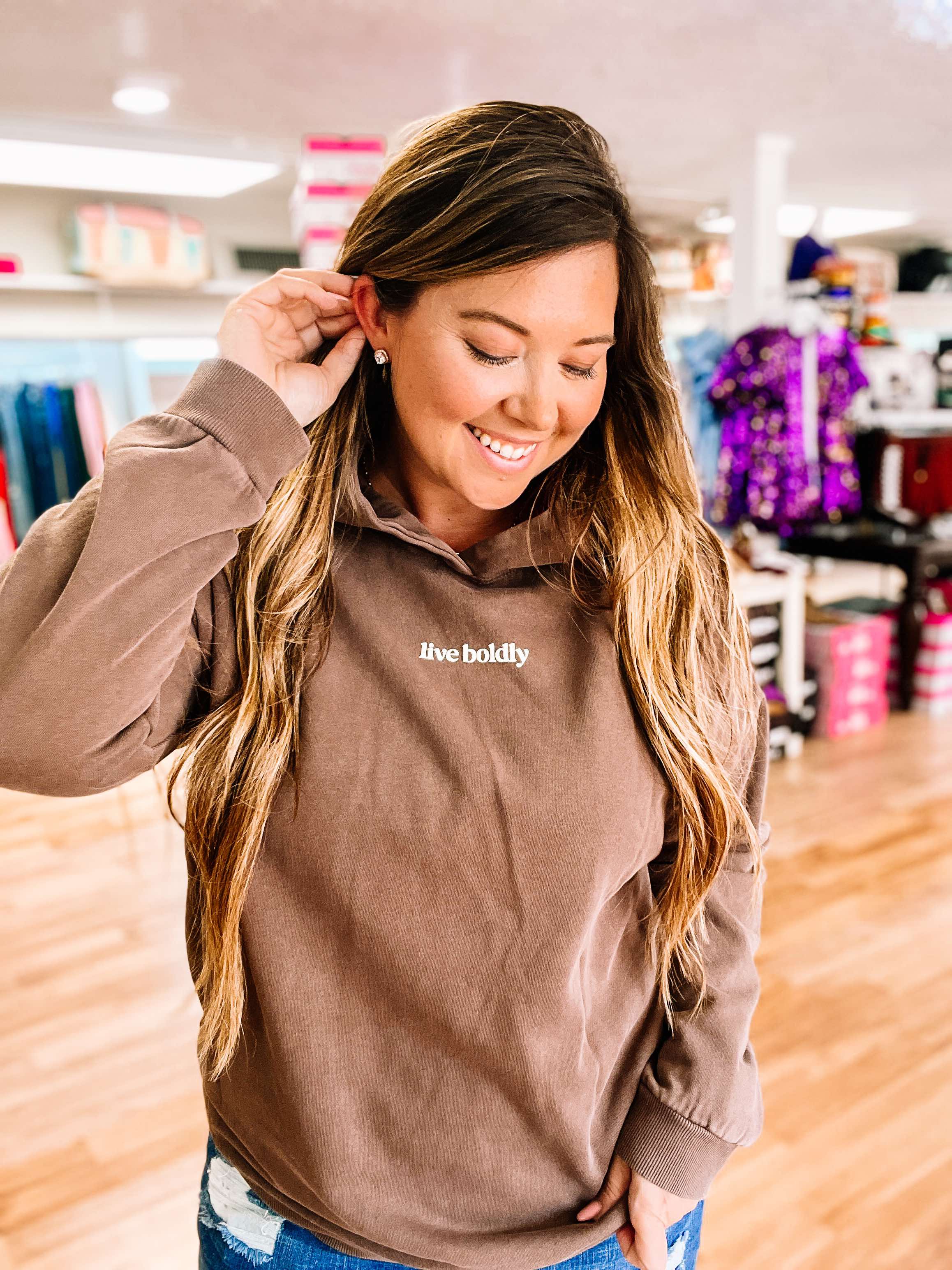 Live Boldly Oversized Hoodie - Jadelynn Brooke-Sweaters-Dear Me Southern Boutique, located in DeRidder, Louisiana