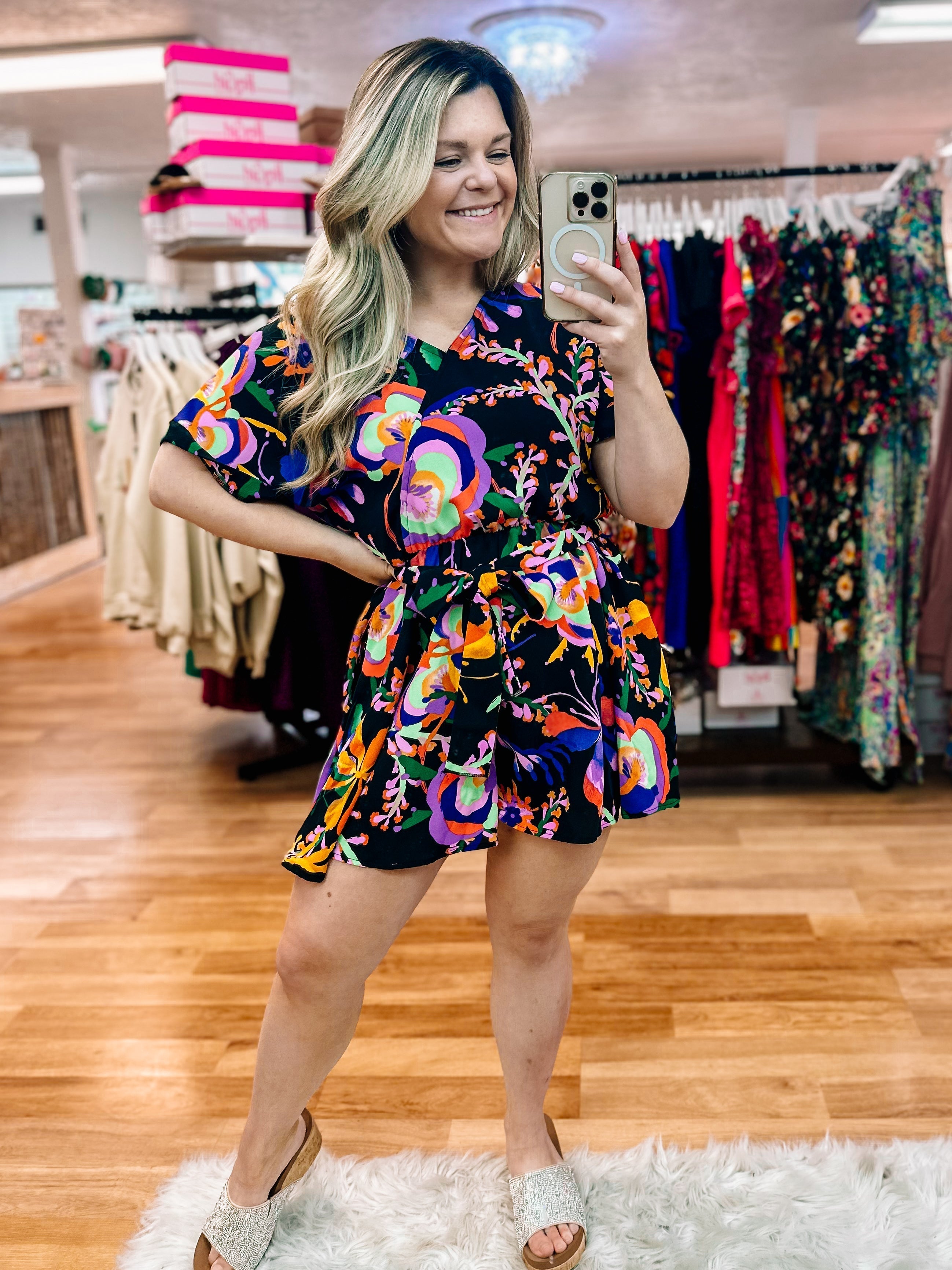Live For Today Floral Romper-Bottoms-Dear Me Southern Boutique, located in DeRidder, Louisiana