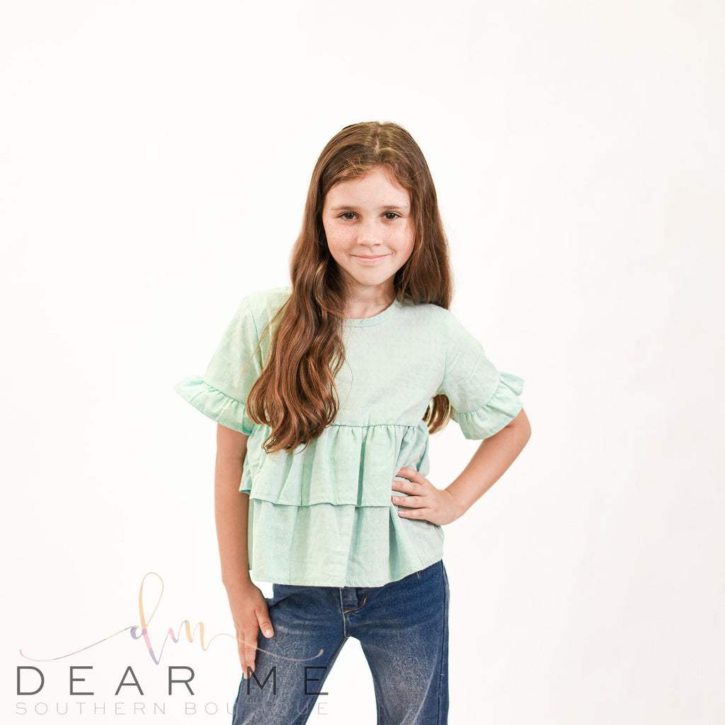 Livie Ruffled Tunic- Dusty Teal-Kids-Dear Me Southern Boutique, located in DeRidder, Louisiana
