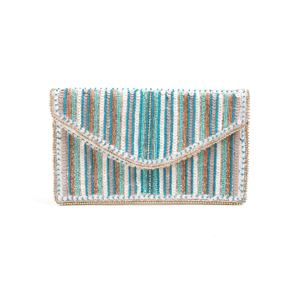 Livy Beaded Flapover Clutch/Crossbody- Stripe-Dear Me Southern Boutique, located in DeRidder, Louisiana