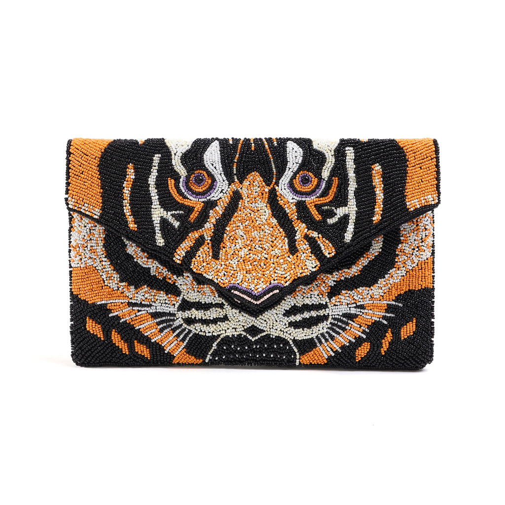 Livy Beaded Flapover Clutch/Crossbody- TIGER-Dear Me Southern Boutique, located in DeRidder, Louisiana