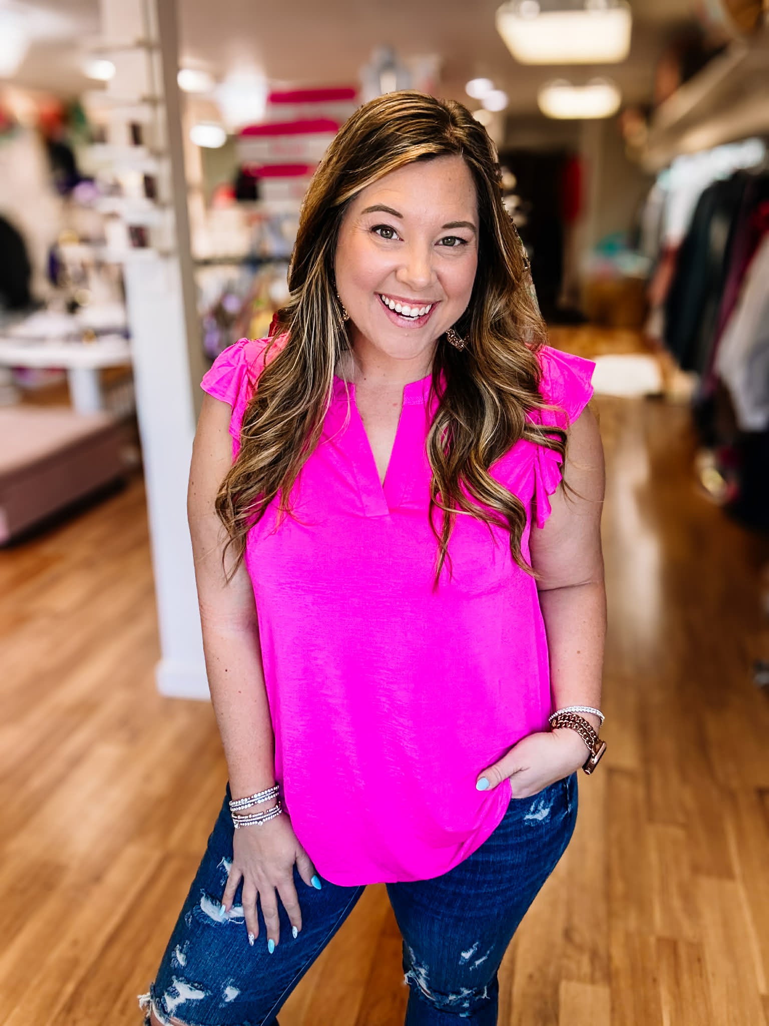 Lizzy Top- Pink-Blouses-Dear Me Southern Boutique, located in DeRidder, Louisiana