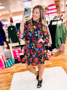 Lock Eyes Black Floral Dress-Mini Dresses-Dear Me Southern Boutique, located in DeRidder, Louisiana