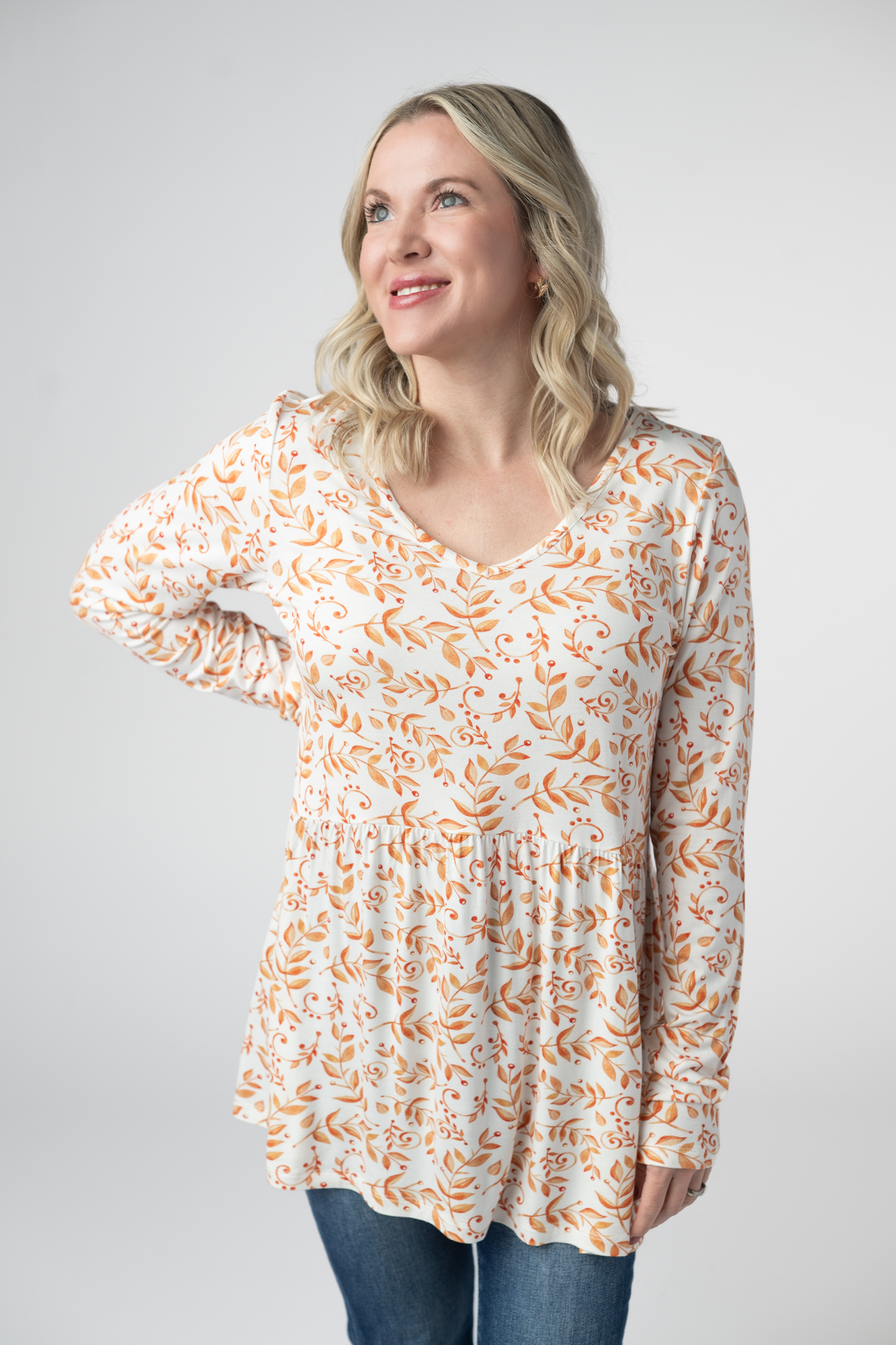 Long Sleeve Sarah Ruffle Top - Autumn Vines-Tops-Dear Me Southern Boutique, located in DeRidder, Louisiana