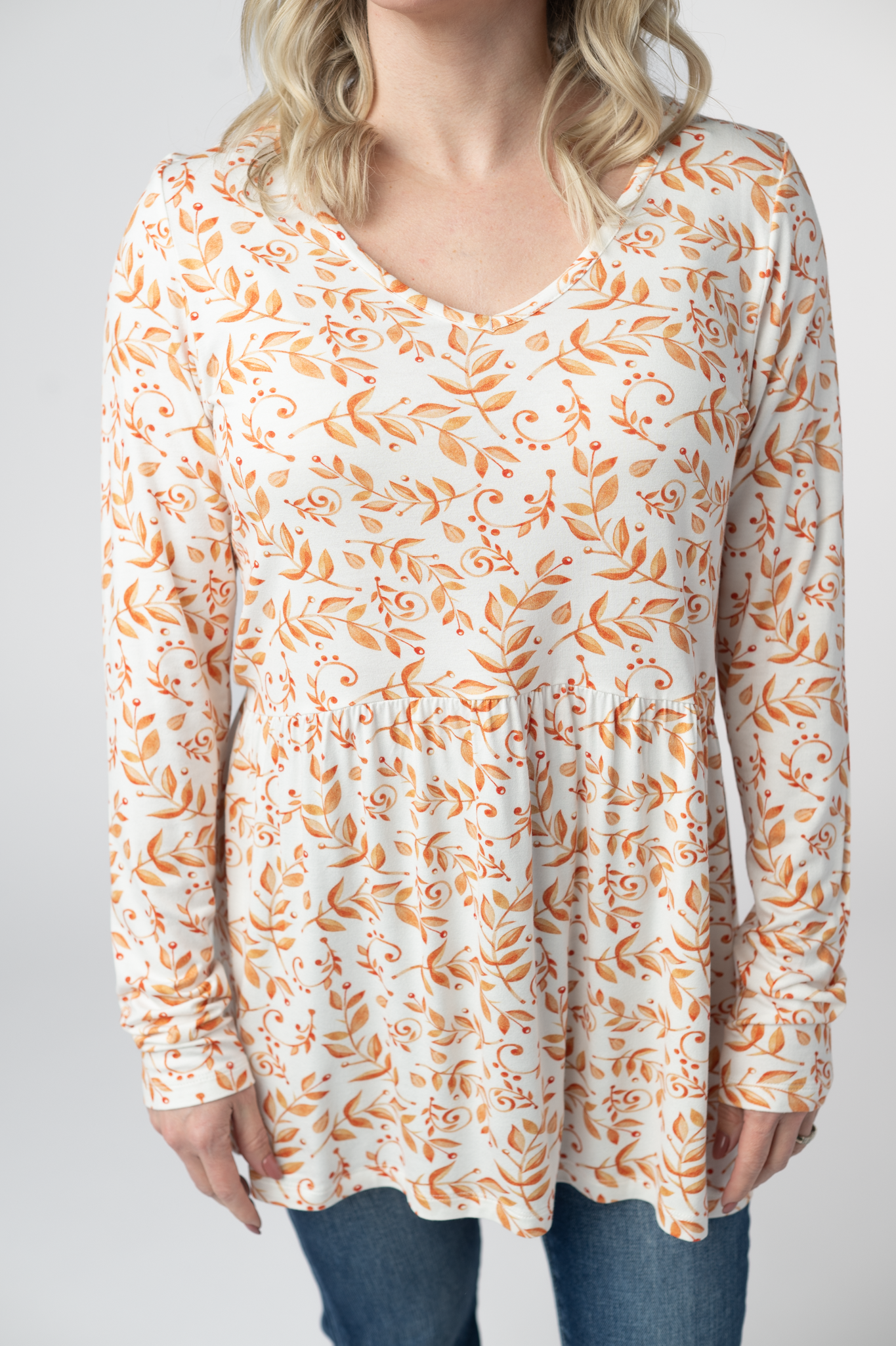 Long Sleeve Sarah Ruffle Top - Autumn Vines-Tops-Dear Me Southern Boutique, located in DeRidder, Louisiana