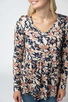 Long Sleeve Sarah Ruffle Top - Navy Autumn Petals-Tops-Dear Me Southern Boutique, located in DeRidder, Louisiana