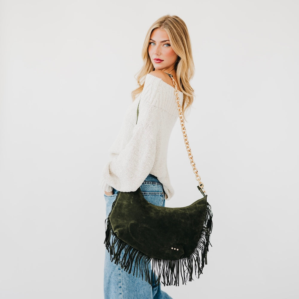 Loretta Suede Fringe Slouchy Bag-Presales-Dear Me Southern Boutique, located in DeRidder, Louisiana