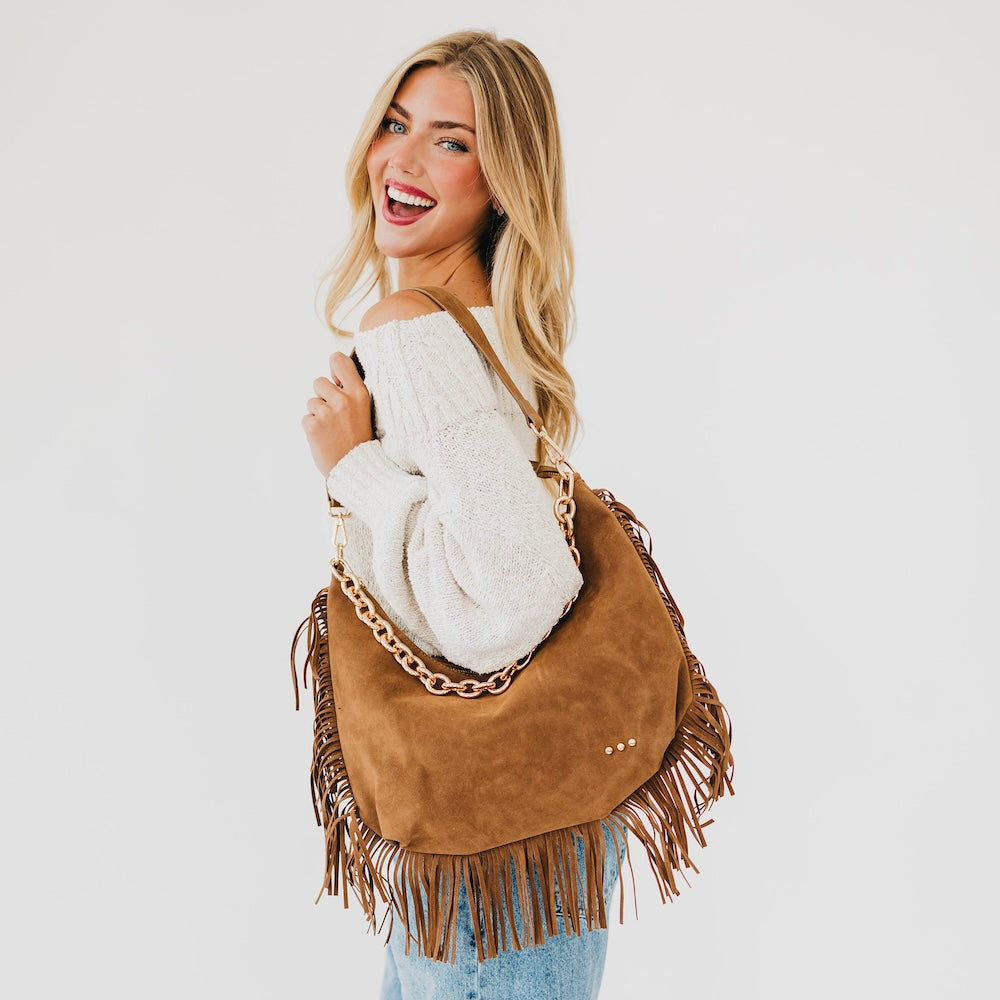 Loretta Suede Fringe Slouchy Bag-Shoulder Bag-Dear Me Southern Boutique, located in DeRidder, Louisiana