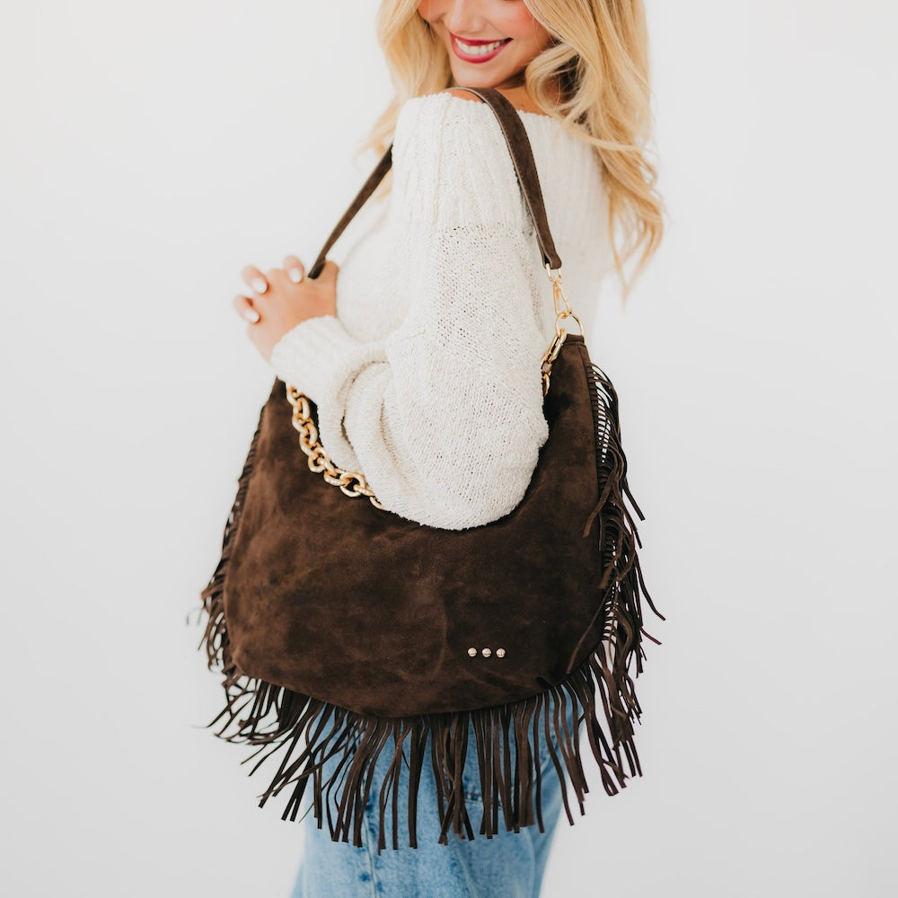 Loretta Suede Fringe Slouchy Bag-Shoulder Bag-Dear Me Southern Boutique, located in DeRidder, Louisiana