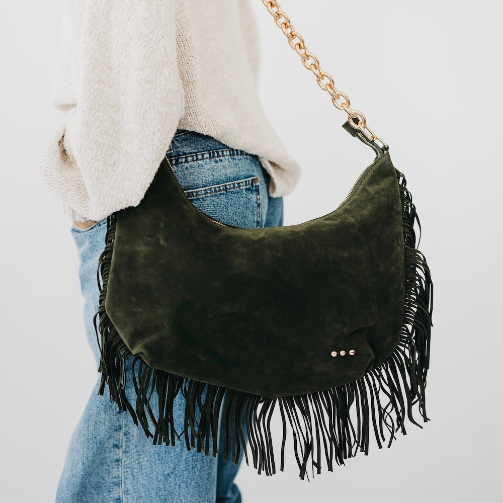 Loretta Suede Fringe Slouchy Bag-Shoulder Bag-Dear Me Southern Boutique, located in DeRidder, Louisiana