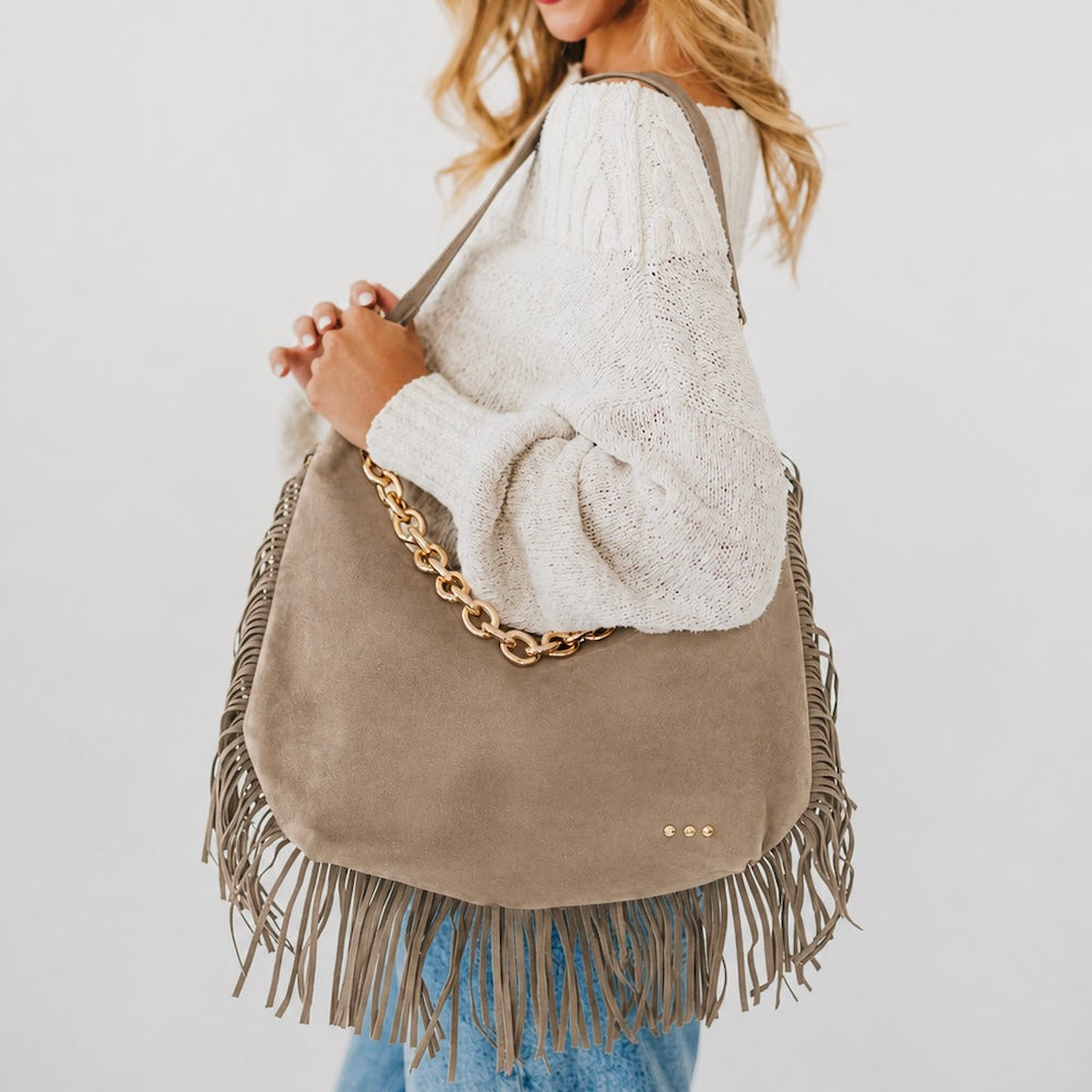 Loretta Suede Fringe Slouchy Bag-Shoulder Bag-Dear Me Southern Boutique, located in DeRidder, Louisiana